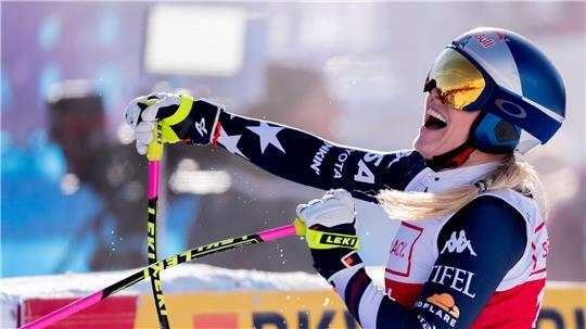 Erleichterung pur: Lindsey Vonn bejubelt ihren insgesamt 83. Weltcup-Sieg.