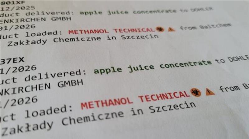 Erst Apfelsaftkonzentrat, dann Methanol: Ein Branchenkenner aus Polen hält die unserer Redaktion vorliegenden Transportlisten für „sehr glaubwürdig“.