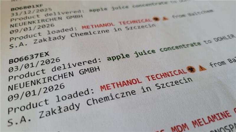 Erst Apfelsaftkonzentrat, dann Methanol: Sollten sich die unserer Redaktion vorliegenden Transportlisten als authentisch bestätigen, wären die dokumentierten Fahrten eindeutig EU-rechtswidrig.