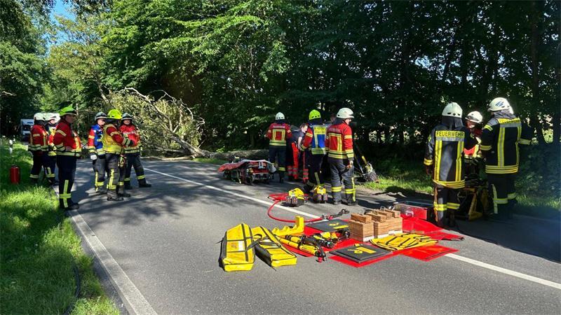56-jährige Autofahrerin in Harsefeld schwer verletzt – K26 nach Unfall gesperrt Etwa 30 Feuerwehrleute waren an der K26 zwischen Rutenbeck und Harsefeld im Einsatz.