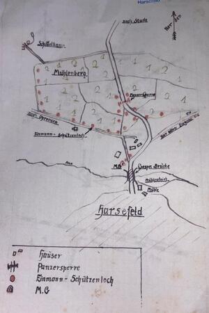 Farbige Zeichnungen des Lehrers Friedrich Hillmann aus den letzten Kriegstagen vom April 1945.