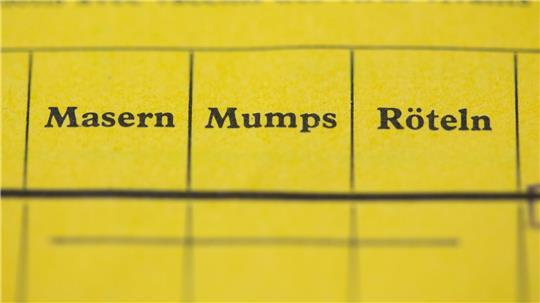 Felder für die Krankheiten Masern, Mumps und Röteln in einem Impfausweis. Eine Impfung ist der einzige verlässliche Schutz vor der Infektion.