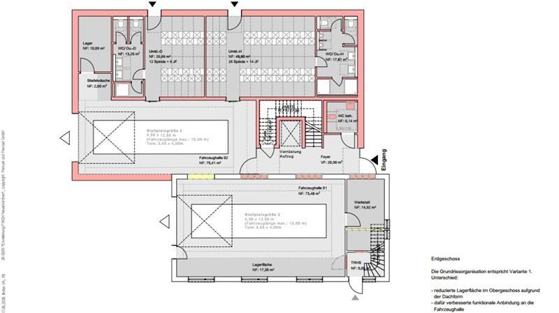 So könnte das Feuerwehrgerätehaus Neuenkirchen im Jahr 2028 aussehen Feuerwehrgerätehaus Neuenkirchen: Grundriss der Variante 2 (Erdgeschoss).