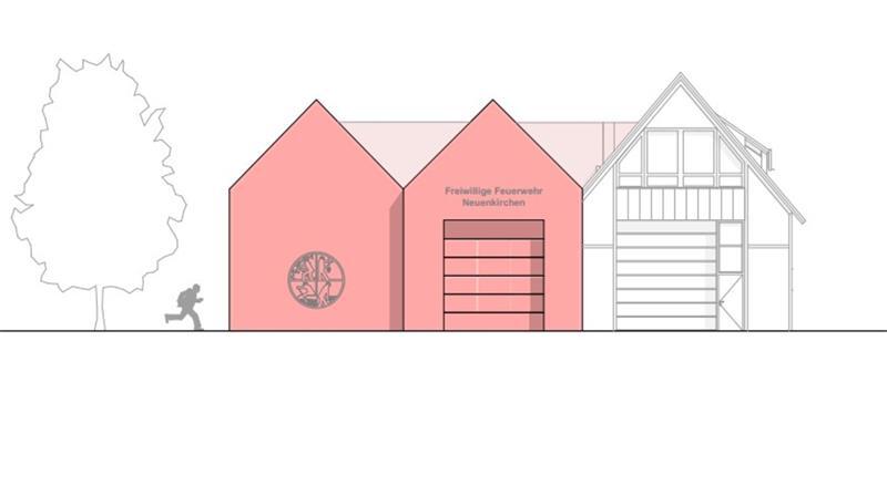 So könnte das Feuerwehrgerätehaus Neuenkirchen im Jahr 2028 aussehen Feuerwehrgerätehaus Neuenkirchen: Variante 1.