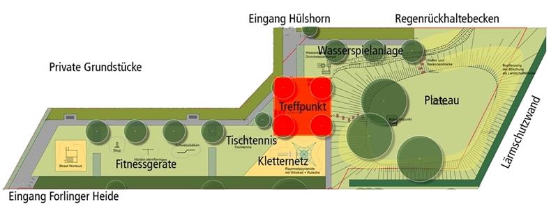 Rat nickt Abenteuerplatz mit Ausblick auf Hammah ab Fitness und Sport, Klettern und Toben und eine Matschanlage: Der Freizeit- und Begegnungsplatz Hammah hat einiges zu bieten. Zur Bahn sollen eine Lärmschutzwand oder ein Wall den Platz abschirmen.. Grafik: Tischendorf