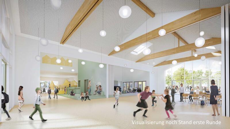 Foyer: Blick in das Herz der neuen Grundschule Bliedersdorf-Nottensdorf (Blino).
