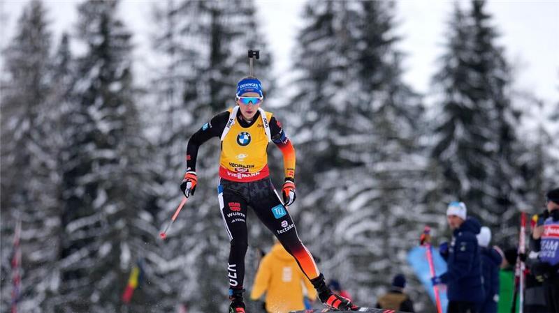Biathletinnen Voigt und Preuß in Hochfilzen auf dem Podest Franziska Preuß auf der Strecke in Hochfilzen.