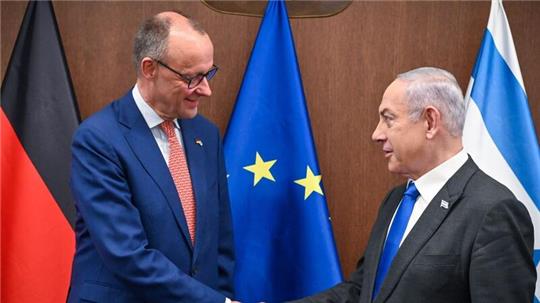 Friedrich Merz wird von Israels Premier Benjamin Netanjahu begrüßt.