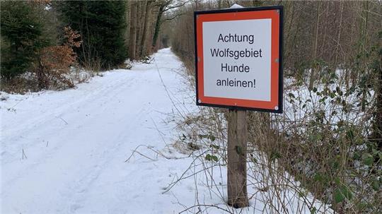 Für Irritationen sorgen Schilder, die in einem Waldgebiet zwischen Fickmühlen und Neuenwalde vor Wölfen warnen. Foto: Oliver Riemann