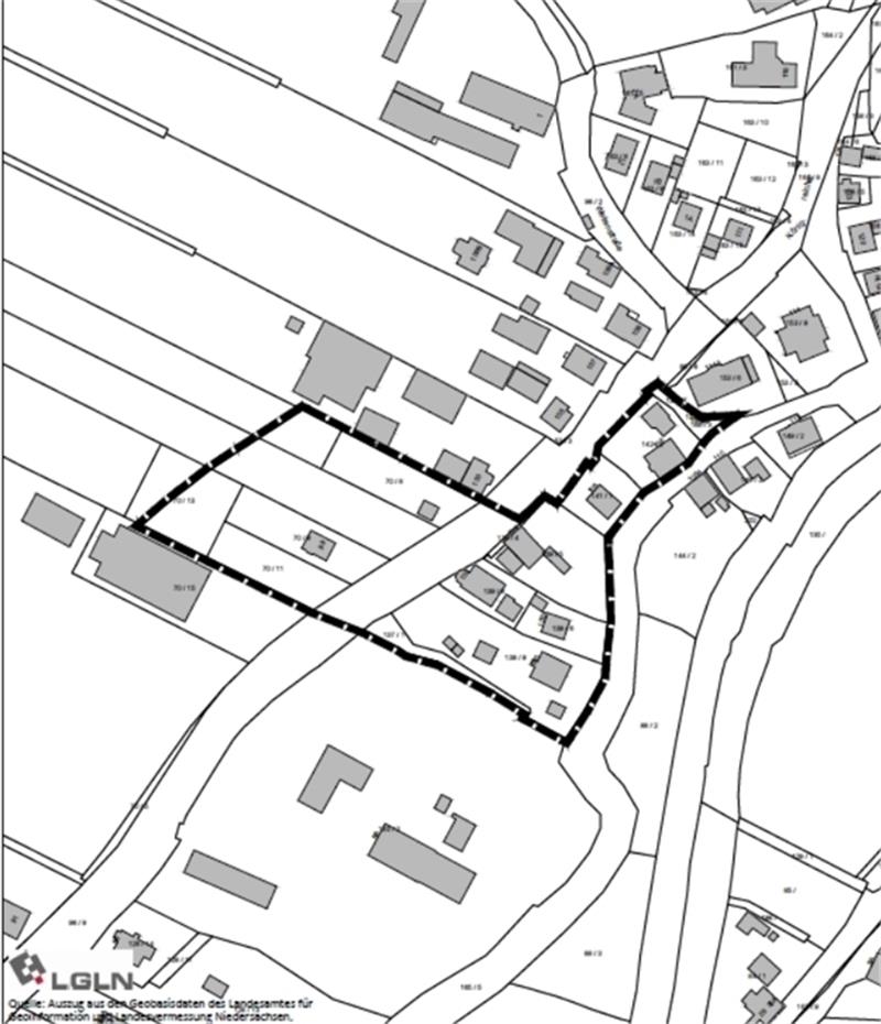 Geltungsbereich der geplanten Veränderungssperre –Aufstellung des Bebauungsplanes Nr. 68 „Königreicher Straße, nördlich Harmshof“. Karte: Gemeinde Jork