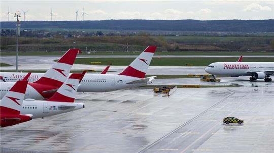 Geparkte Flugzeuge der Austrian Airlines  (AUA) am Flughafen Wien-Schwechat (Archivbild).