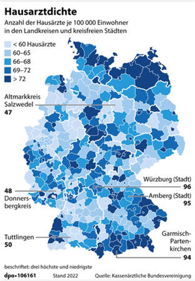 Mehr Geld und weniger Stress für Hausärzte – Was sich für Patienten ändert Grafik zur Hausarztdichte in Deutschland.