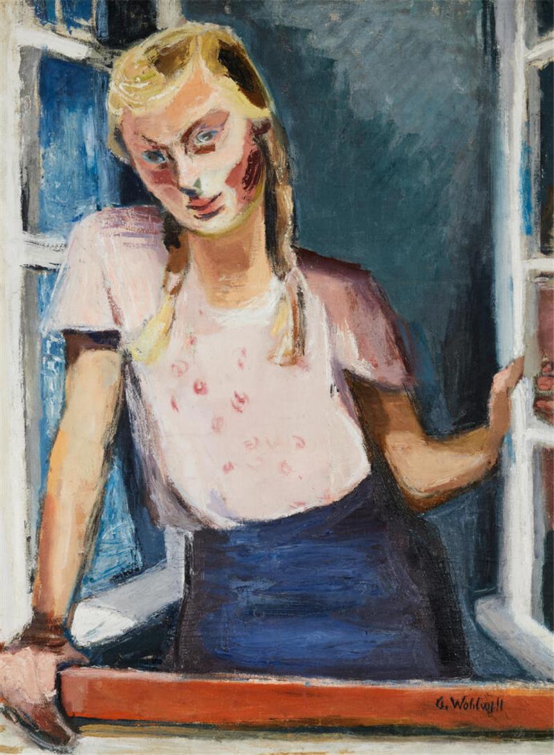 Gretchen Wohlwill, Mädchen am Fenster, undatiert (um 1930), Öl auf Leinwand, Sammlung Tobeler.