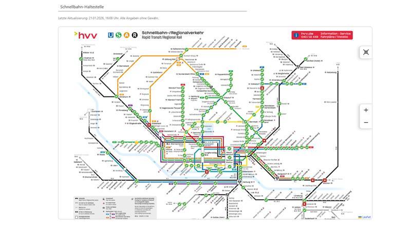 Grüner Haken: Der Aufzug ist in Betrieb, rotes Kreuz: Der Aufzug funktioniert nicht.