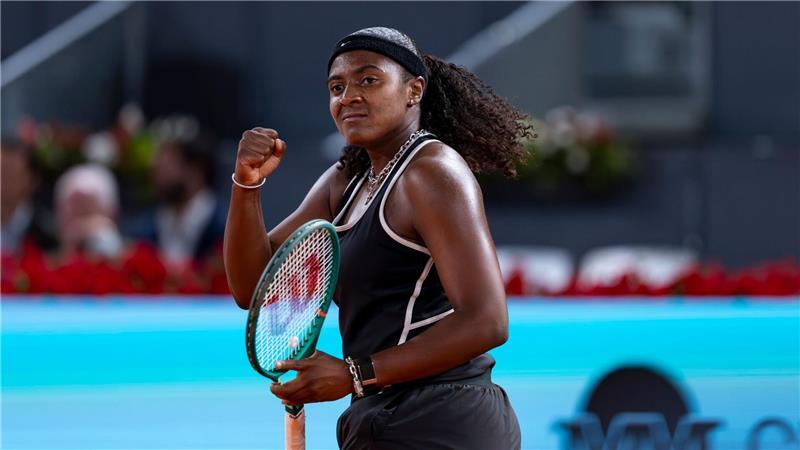 Hailey Baptiste feiert einen Siegpunkt gegen Aryna Sabalenka.