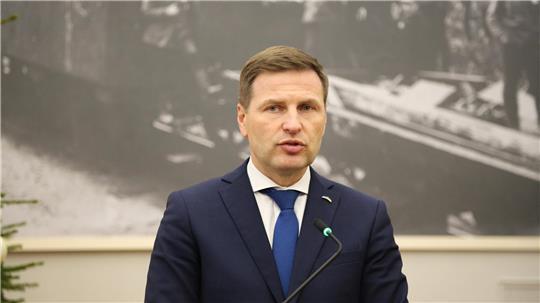  Hanno Pevkur, Verteidigungsminister von Estland, spricht im Verteidigungsministerium. 