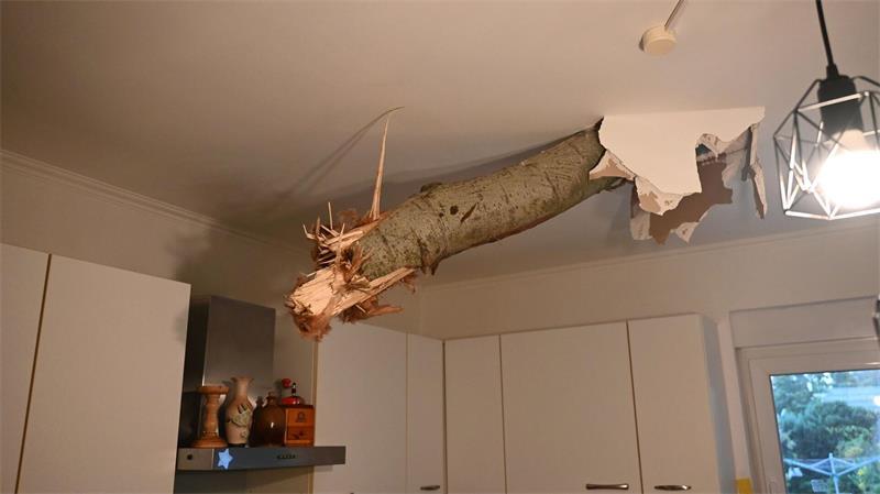 Unwetter mit gleich zwei Tornados toben über Deutschland Hier krachte ein Baum durch ein Dach - verletzt wurde niemand.