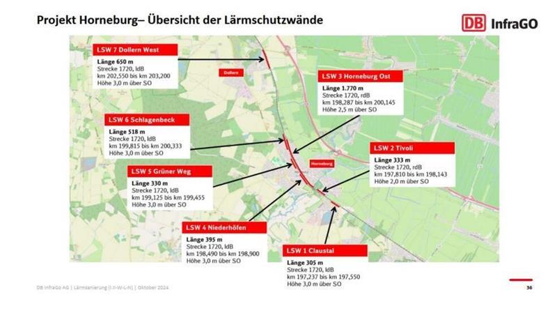 Hier plant die Deutsche Bahn den (freiwilligen) Bau von Lärmschutzwänden in der Samtgemeinde Horneburg.