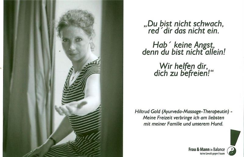 Hiltrud Gold war an der Foto-Aktion „Frau und Mann in Balance – keine Gewalt gegen Frauen“ selbst beteiligt. Damals noch privat. Jetzt zeigt sie die Ausstellung als Gleichstellungsbeauftragte im Rathaus.
