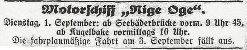 Hinweis auf den Neuwerkverkehr aus der "Alten Liebe" vom 2. September 1925.
