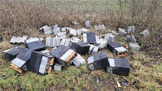 Hochgiftigen Batteriemüll haben Unbekannte in der Landschaft entsorgt.