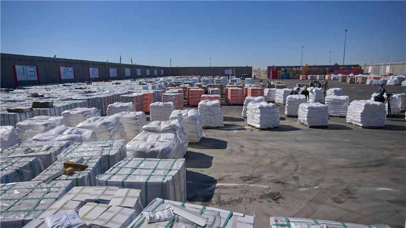 Humanitäre Hilfsgüter am Grenzübergang zwischen Israel und dem Gazastreifen. 