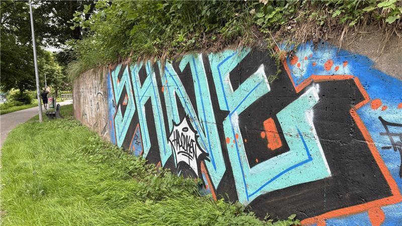 Illegales Graffiti in der Nähe des Holzhafens.