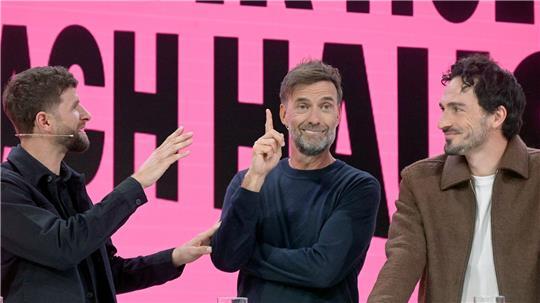 Illustre Telekom-Experten für die WM: Thomas Müller (l), Jürgen Klopp (M) und Mats Hummels.