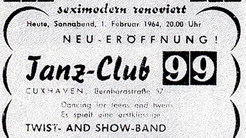 Im Februar 1964 warb Gastwirt Bruno Brandstädter für die neu eröffnete und "seximodern renovierte" Tanzgaststätte "Club 99" in der Bernhardstraße. Vorbild war der berühmte "Star-Club" in Hamburg.