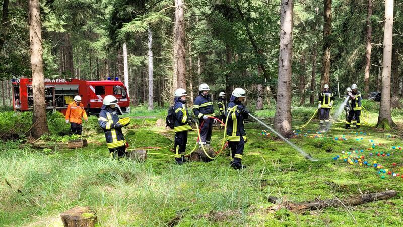 Im Forst Wiegersen trainierten die Feuerwehrleute unter authentischen Bedingungen.