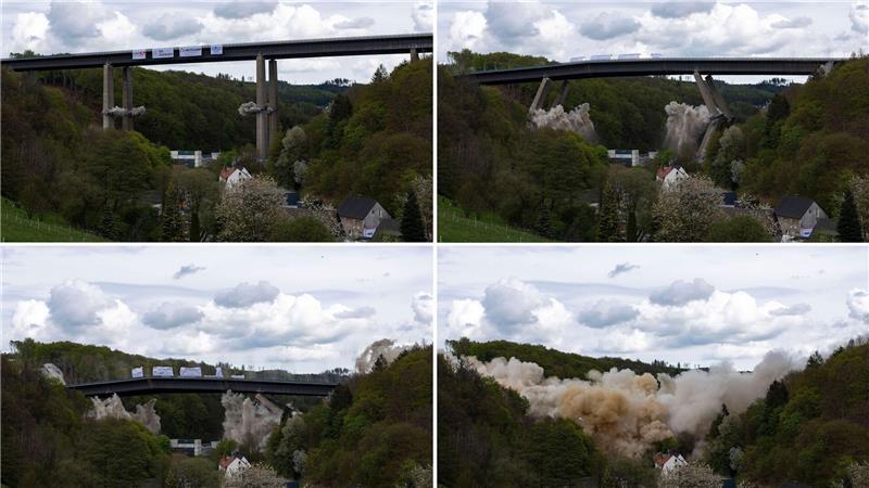 Im Mai 2023 wurde die alte Brücke gesprengt - 17.000 Tonnen Schutt mussten beiseite geräumt werden. (Archivbild)