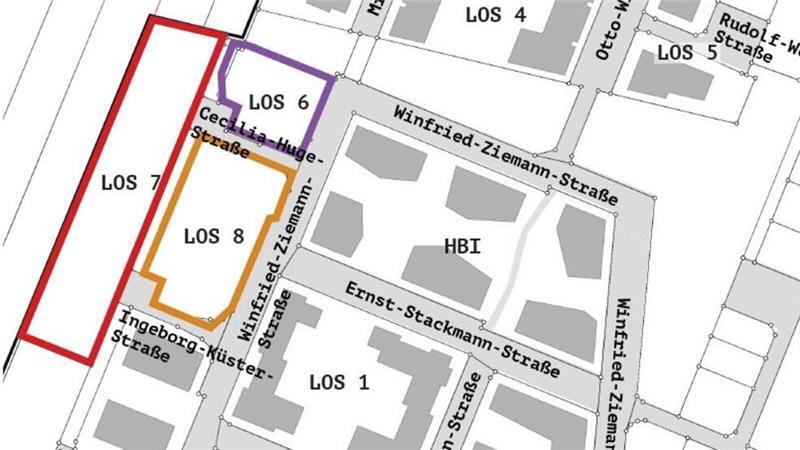 Im Westen des Baugebiets Giselbertstraße (Los 7) sind die Power Townhouses vorgesehen.
