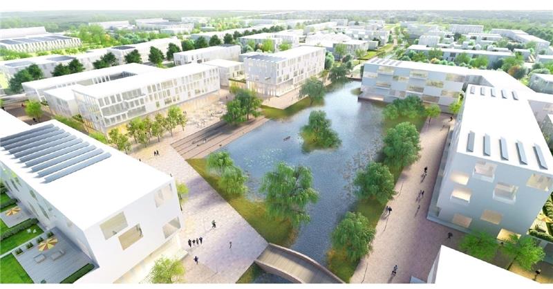 Im Zentrum ein Teich: So stellen sich die Architekten die Mitte des neuen Quartiers vor.