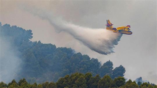 Immer wieder müssen in Spanien Waldbrände in unwegsamen Regionen wie hier Ende Juli in Castellón (Valencia) bekämpft werden. (Archivbild)