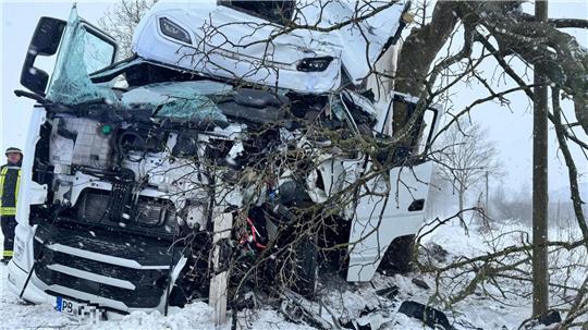 In Ohrensen ist ein Lkw frontal gegen einen Baum gefahren. Das Fahrzeug wurde vollständig zerstört.