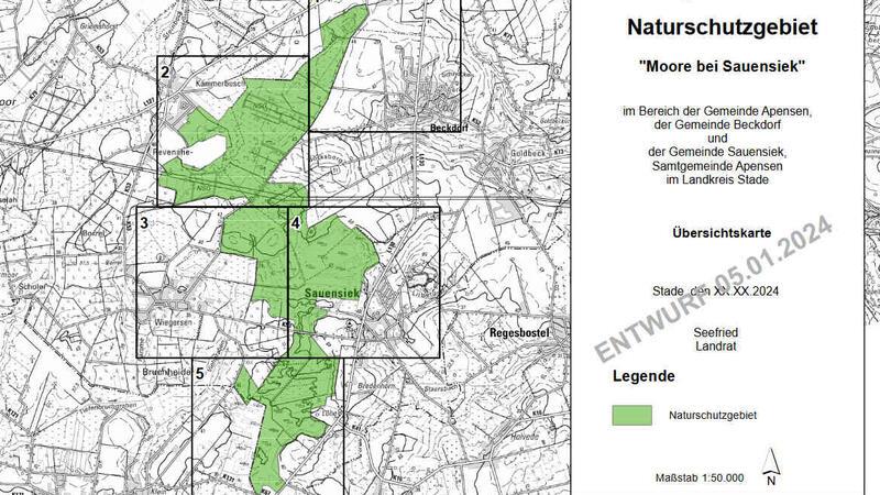 Protest im Stader Kreishaus: Landwirte stoppen Naturschutzgebiet In dem grünen Bereich wird das Naturschutzgebiet „Moore bei Sauensiek“ liegen.