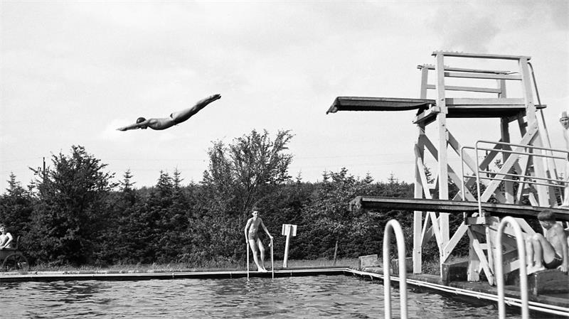 Was Kartoffelkäfer und Ziegenböcke über Harsefelds Geschichte erzählen In den 1950er Jahren war der Turm im Freibad schon etwas höher.
