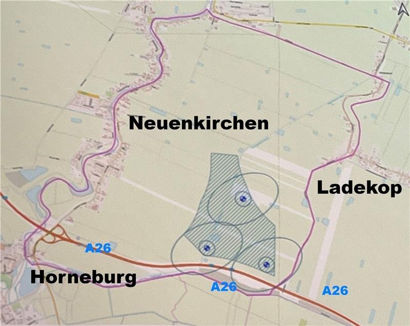 In den Obstplantagen zwischen Neuenkirchen und Ladekop ist der Bau von drei bis fünf Windkraftanlagen im Gespräch. Ob eine große Lösung, mit Blick auf die Welterbe-Pläne, möglich sein wird, ist offen. Möglicherweise wird nur eine A-26-nahe 