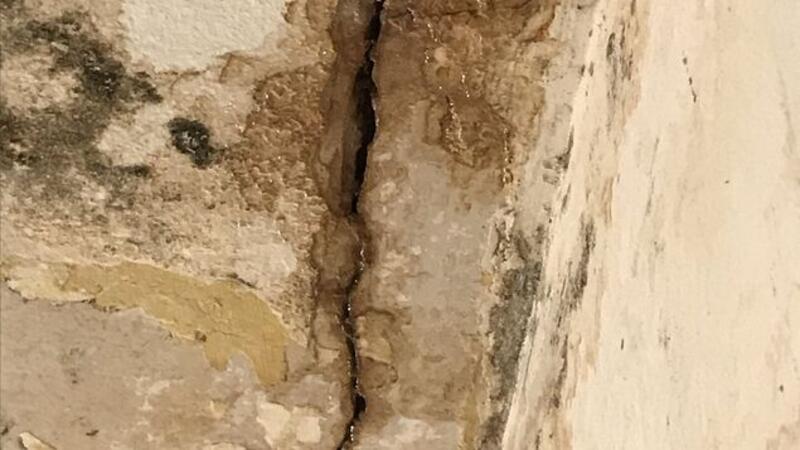 Schimmel in der Wohnung: Hoffnung für hilfloses Ehepaar - Sachkundiger schaltet sich ein In den Rissen an der mürbe aussehenden Flurdecke glitzern Wassertropfen, die unentwegt in die bereitgestellten Eimer fallen.