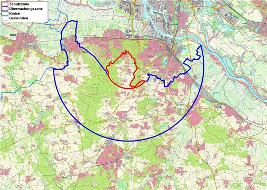 In der Schutz- und Überwachungszone rund um das Kiekeberg-Museum gilt die Stallpflicht. Grafik: LK Harburg