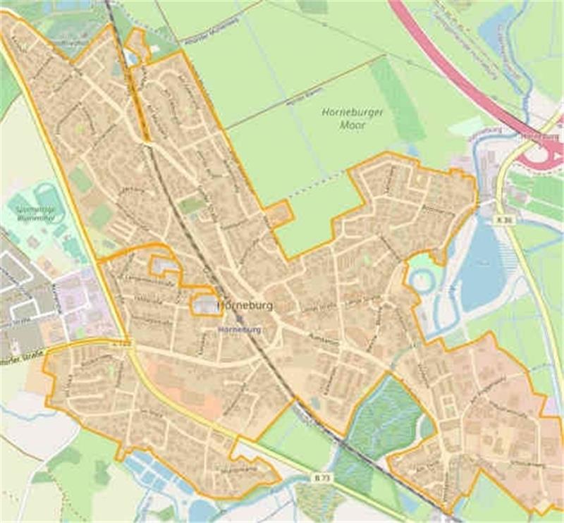 Zwei Firmen wollen schnelles Internet nach Horneburg bringen In diesem Bereich wird die Glasfaser Nordwest, ein Gemeinschaftsunternehmen von EWE und Telekom, die Infrastruktur für das schnelle Internet zur Verfügung stellen. Karte: Glasfaser Nordwest