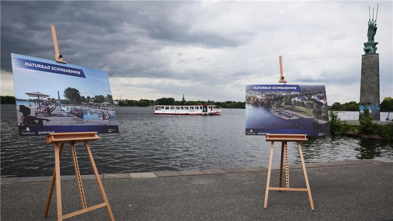 Schwimmen in der Alster: Senat stellt Naturbad-Pläne vor In einem abgetrennten Becken mit Alsterwasser sollen die Gäste des Naturbads Schwanenwik zukünftig ihre Bahnen ziehen können.