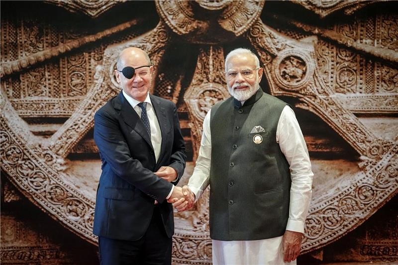 Indiens Premier: Afrikanische Union wird Mitglied der G20 Indiens Premierminister Narendra Modi empfängt Bundeskanzler Olaf Scholz in Neu Delhi.