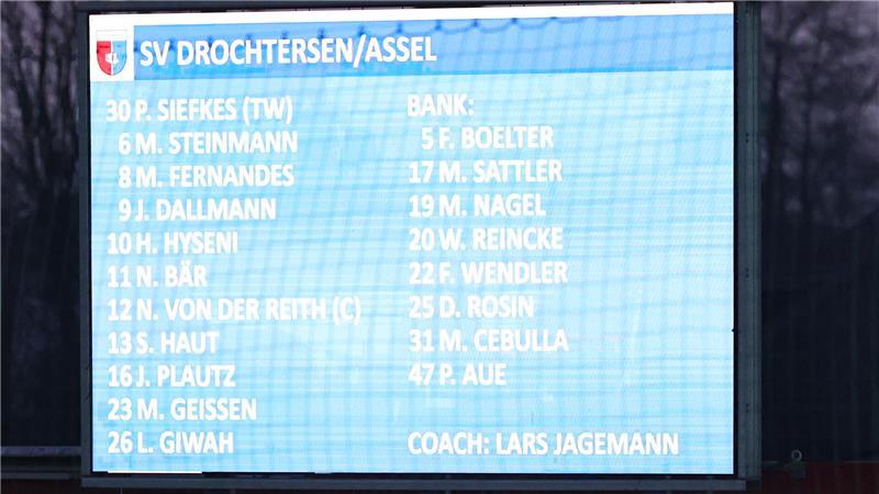 Irreführend: Unten rechts auf der Anzeigetafel steht der Name Lars Jagemann. Auf dem Papier ist er Trainer.