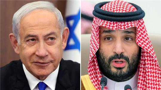 Israels Ministerpräsident Benjamin Netanjahu (l) und der saudische Kronprinz Mohammed bin Salman. Saudi-Arabien hat die Gespräche über eine mögliche Normalisierung der Beziehungen mit Israel gestoppt, heißt es.
