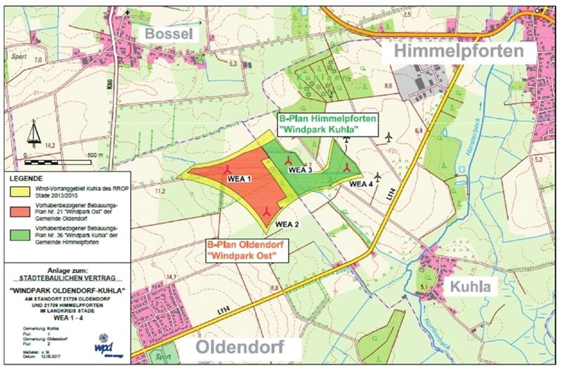 Je zwei Windkraftanlagen waren und sind auch weiterhin auf Oldendorfer und Himmelpfortener Gebiet geplant.