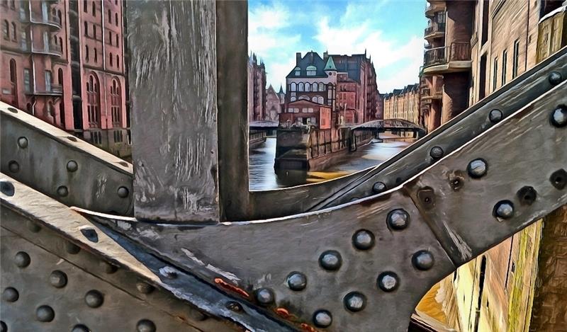 Neu Wulmstorf geht „Unerschrocken ans Werk“ „Jede Kunst hat ihre Zeit“, sagt Schreck über die Arbeit am Computer, an dem auch das Bild „Speicherstadt“ entstanden ist. Fotos Siegfried Schreck (2)