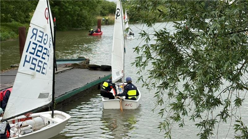 Jeden Mittwoch lernen die Jüngsten des Altländer Yachtclubs auf dem kleinen Binnenhafen hinter dem Deich in Jork Neuenschleuse die Regeln des Segelsports.