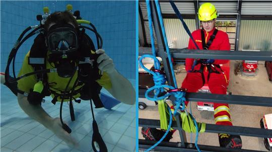 Jonas Lobitz (links) ist als Einsatztaucher, Fabian Kuhlkamp als Strömungsretter für die DLRG aktiv.