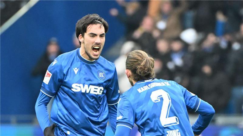 Jubel des Doppelpackers: Doch die zwei Tore von Roko Simic waren für den KSC zu wenig.